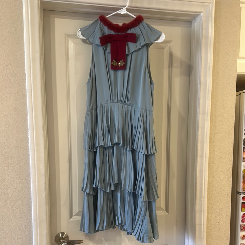 Gucci Blue High Low Dress with Red Accents